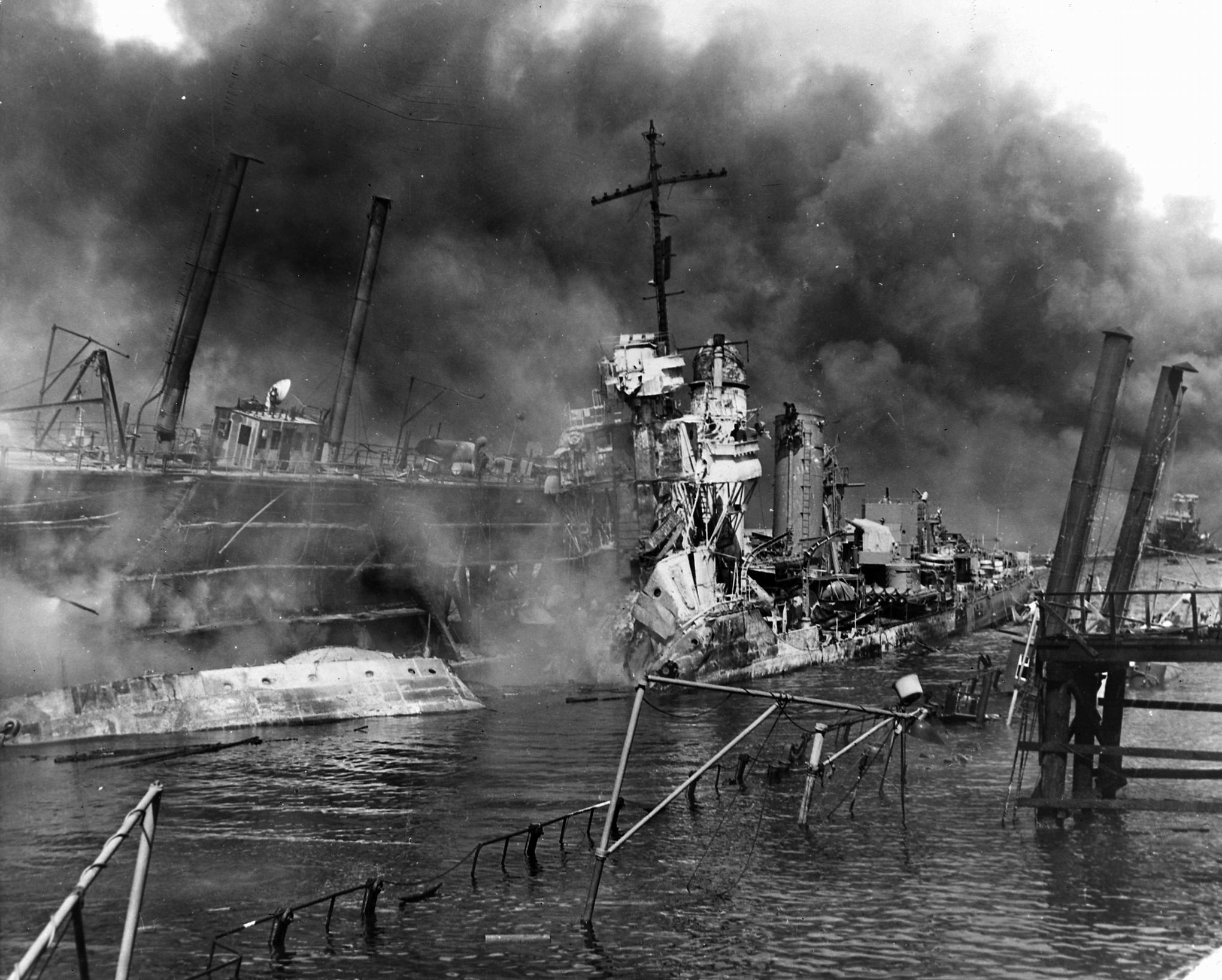 USS Shaw (DD-373) wrecked in floating drydock YFD-2 - 7 December 1941.jpg