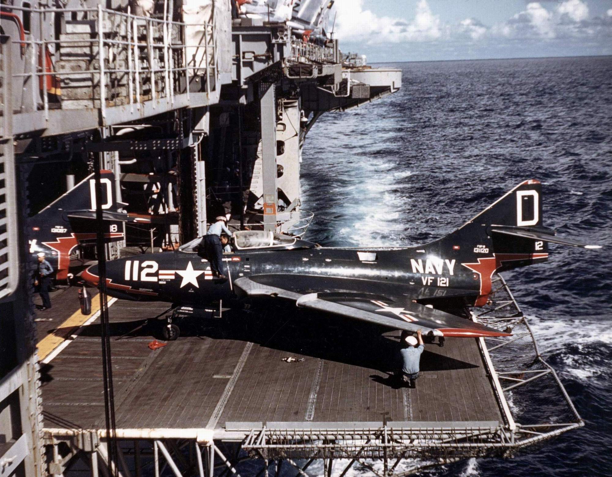 Grumman F9F-8 Cougar on USS Hancock (CV-19) 1955.jpg