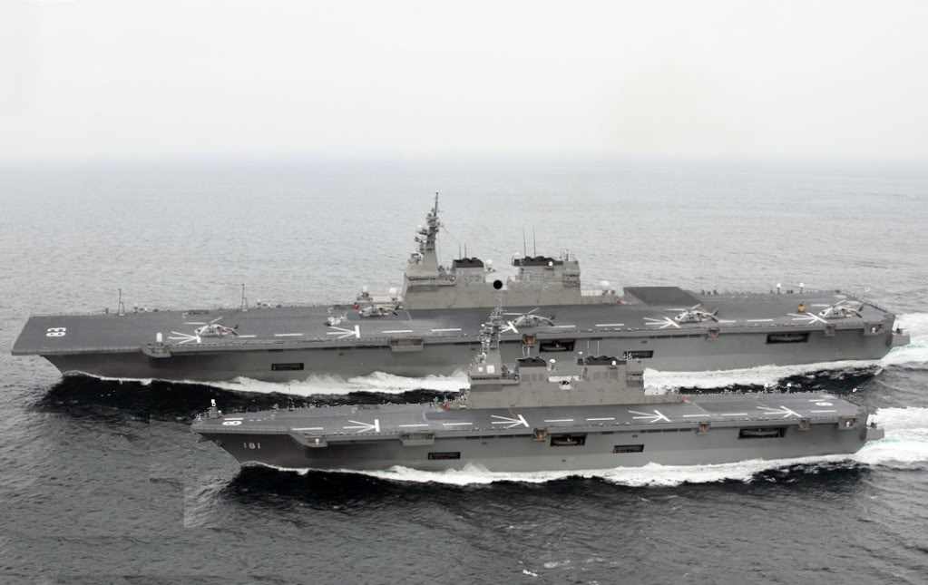 Hyuga DDH-181 with the newest destroyer in the fleet Izumo DDH-183.jpg