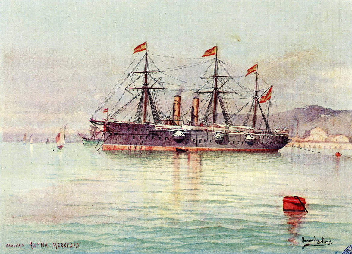Watercolor of the cruise ''Reina Mercedes'', of the book The Spanish Navy (1898)_resize.jpg