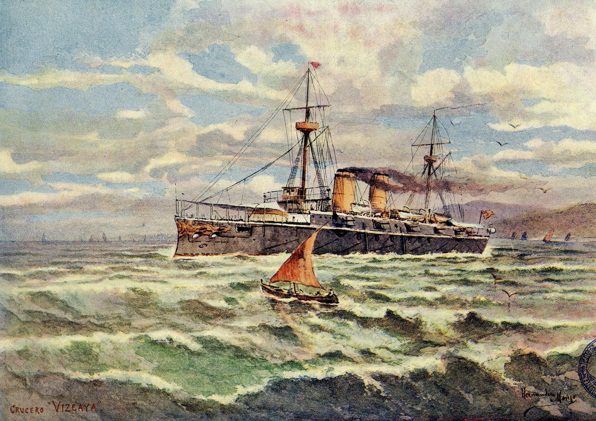 Watercolor of the cruise ''Vizcaya'', of the book The Spanish Navy (1898)_resize.jpg