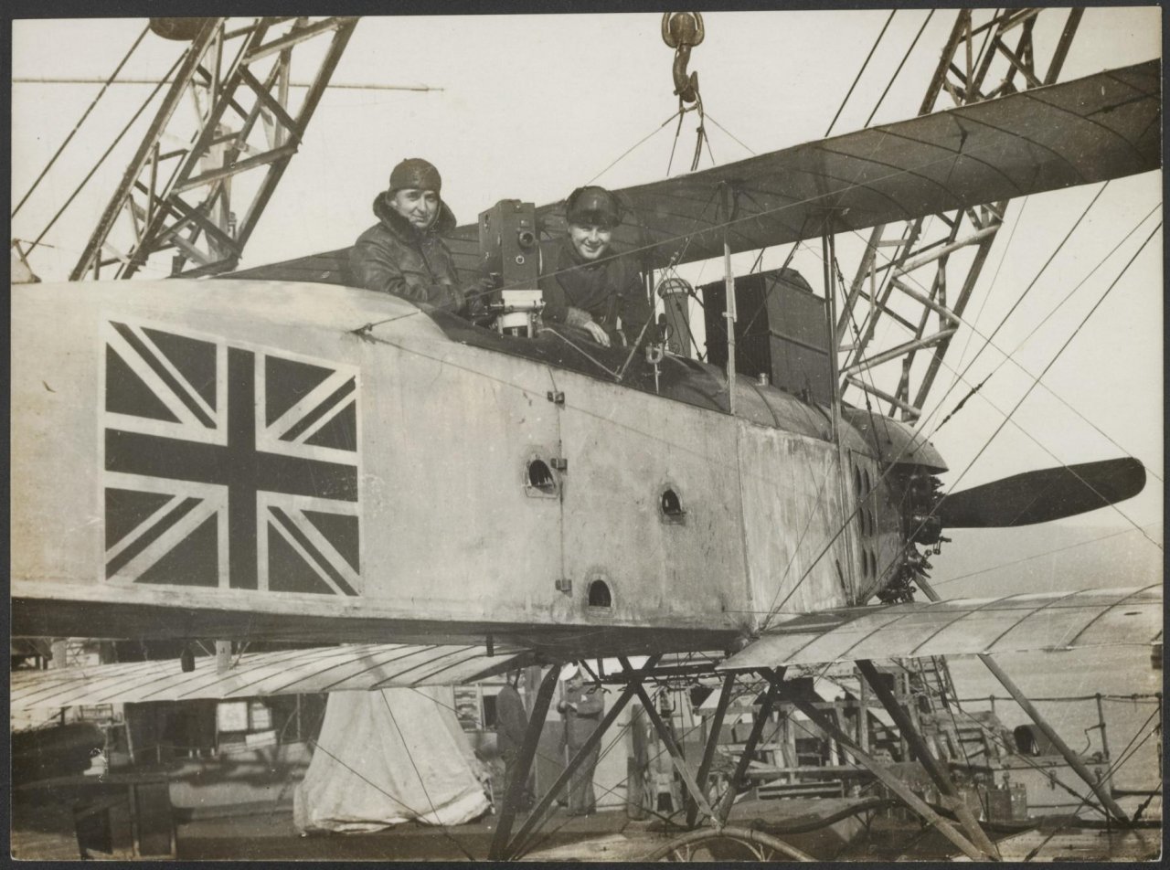 British seaplane ready for an observation flight, about to start from the deck of the parent ship..jpg