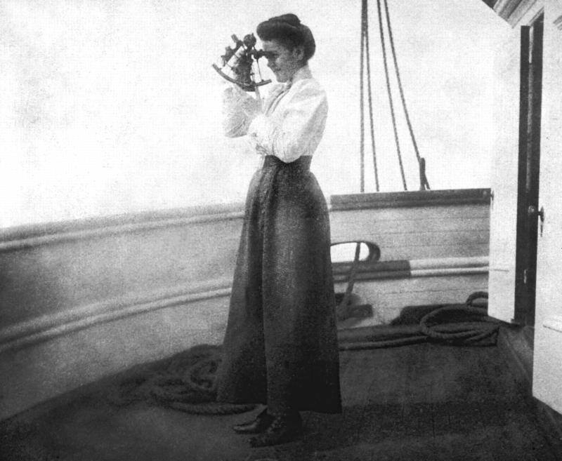 Mrs. Tapley taking a sight using a sextant.jpg