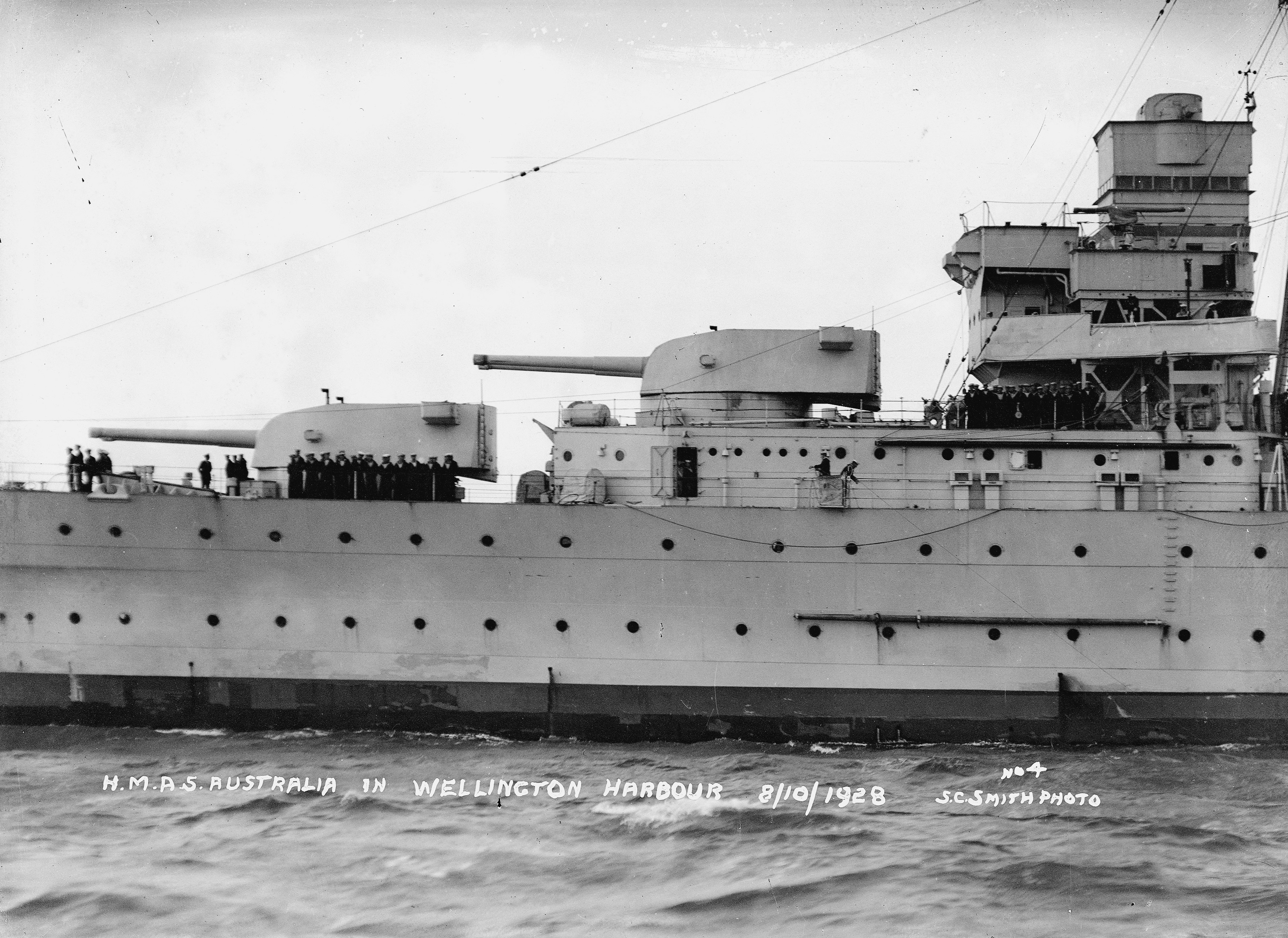 HMAS Australia, photographed in Wellington Harbour on 8 October 1928.jpg